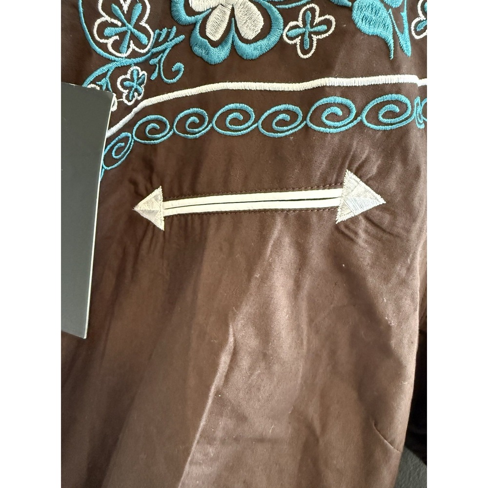 Salvage Oeste Cowboy Western Shirt Floral Embroidery Brown Size L - Picture 5 of 8